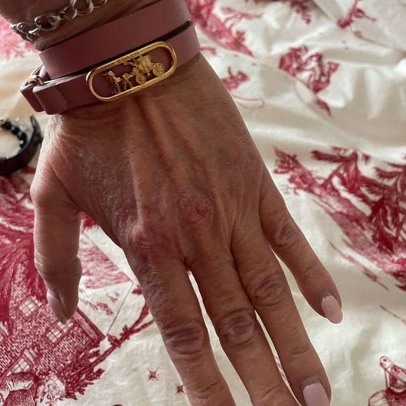 Coach Pink Leather Bracelet with Gold Accents - Picture 4 of 5